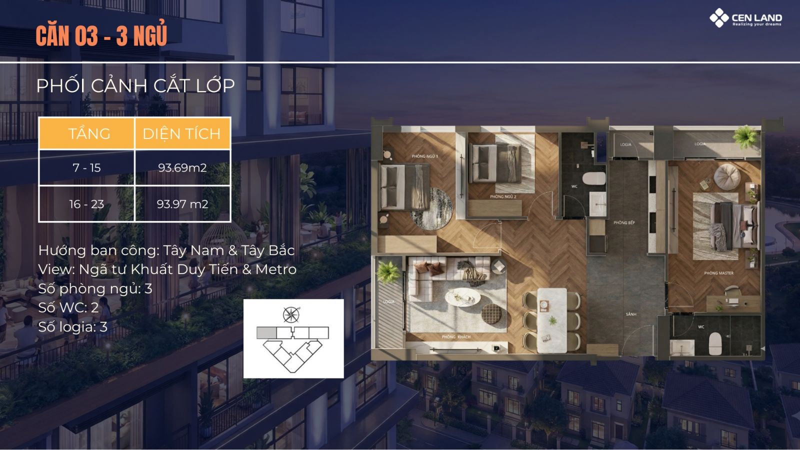 Thiết kế căn 03 - 03 phòng ngủ chung cư Động Lực Tower